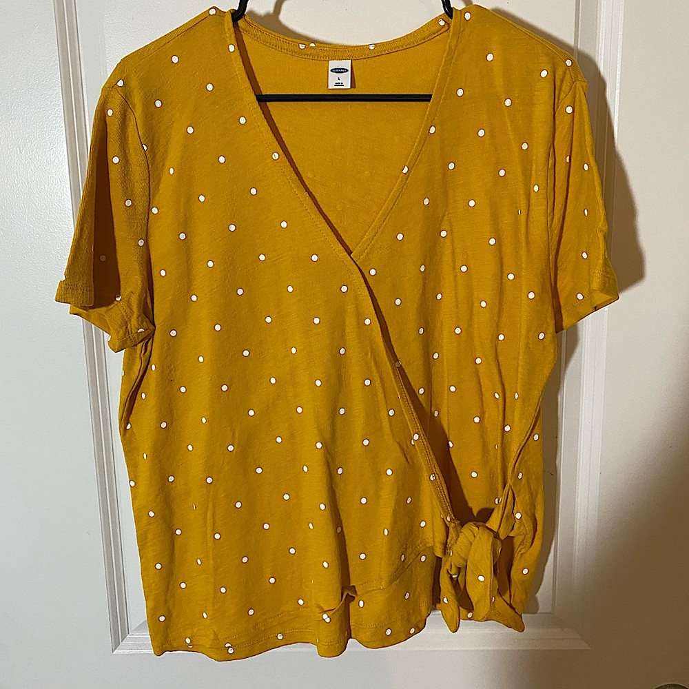 Old Navy Mustard Polka Dot Wrap Around Shirt